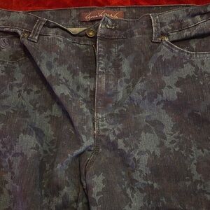 Women vintage inspired straight leg Blue Patterned Jeans